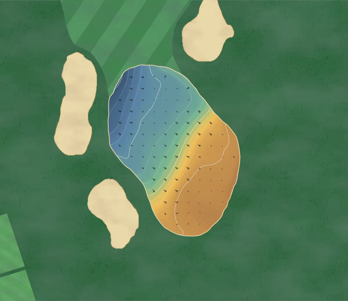 Green contour map of Haverhill GC in Haverhill, England: 142 elevation contours at a 8-centimeter interval with fall-line arrows, traced from 1-meter lidar