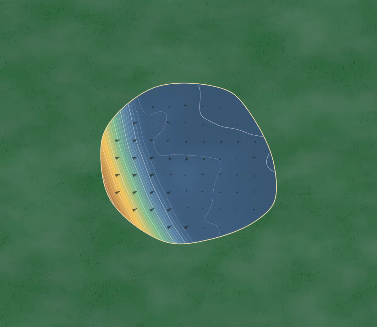 Green contour map of Hawk Ridge in Grayling, Michigan: 25 elevation contours at a 3-inch interval with fall-line arrows, traced from 1-meter lidar