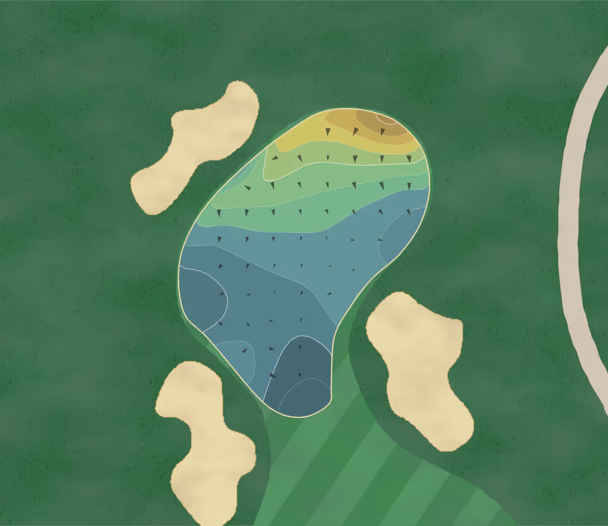Green contour map of Hawk's Nest in Vero Beach, Florida — 37 elevation contours at a 3-inch interval with fall-line arrows, traced from 1-meter lidar