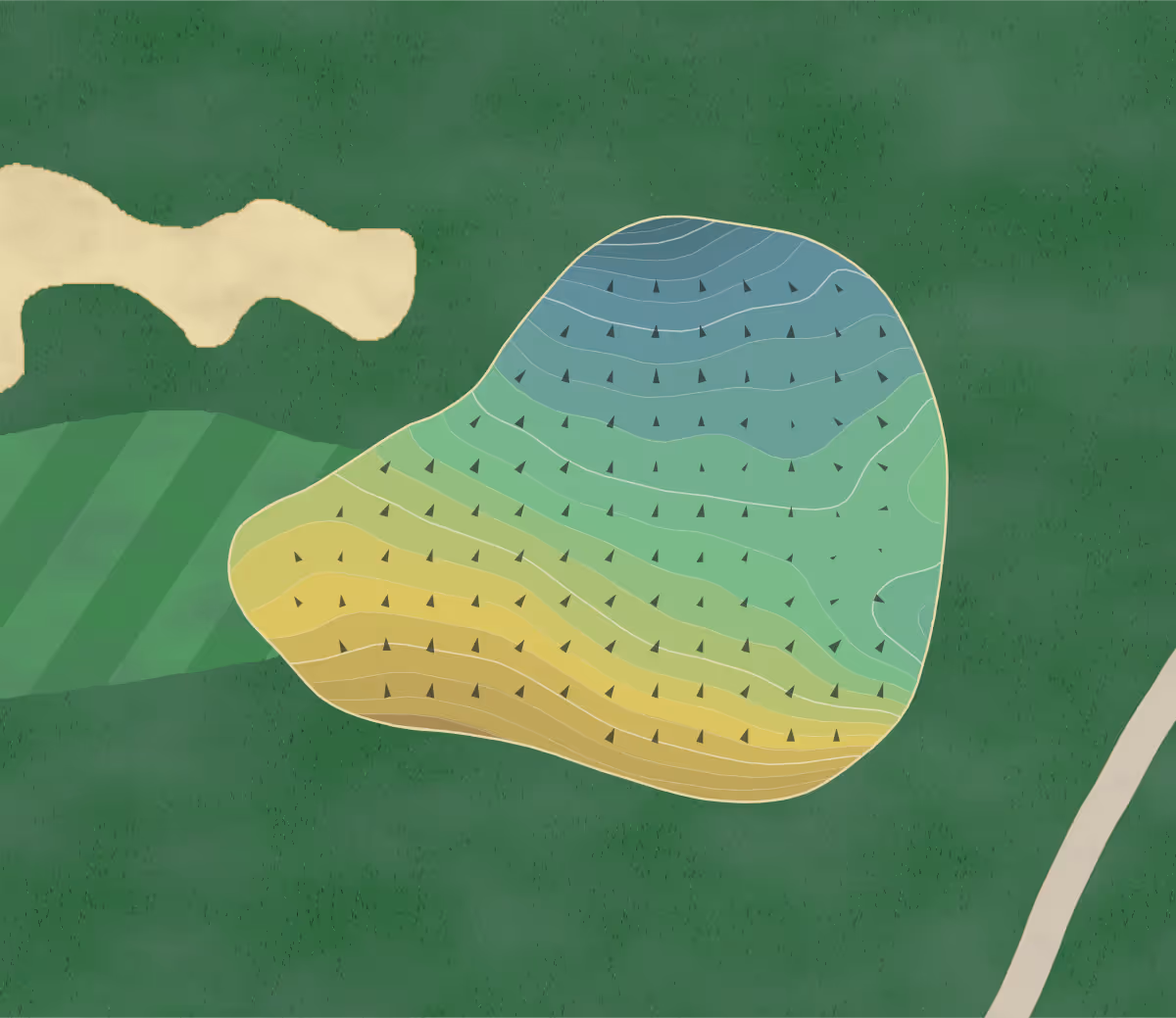 Green contour map of Hawk's View in Lake Geneva, Wisconsin — 241 elevation contours at a 3-inch interval with fall-line arrows, traced from 1-meter lidar