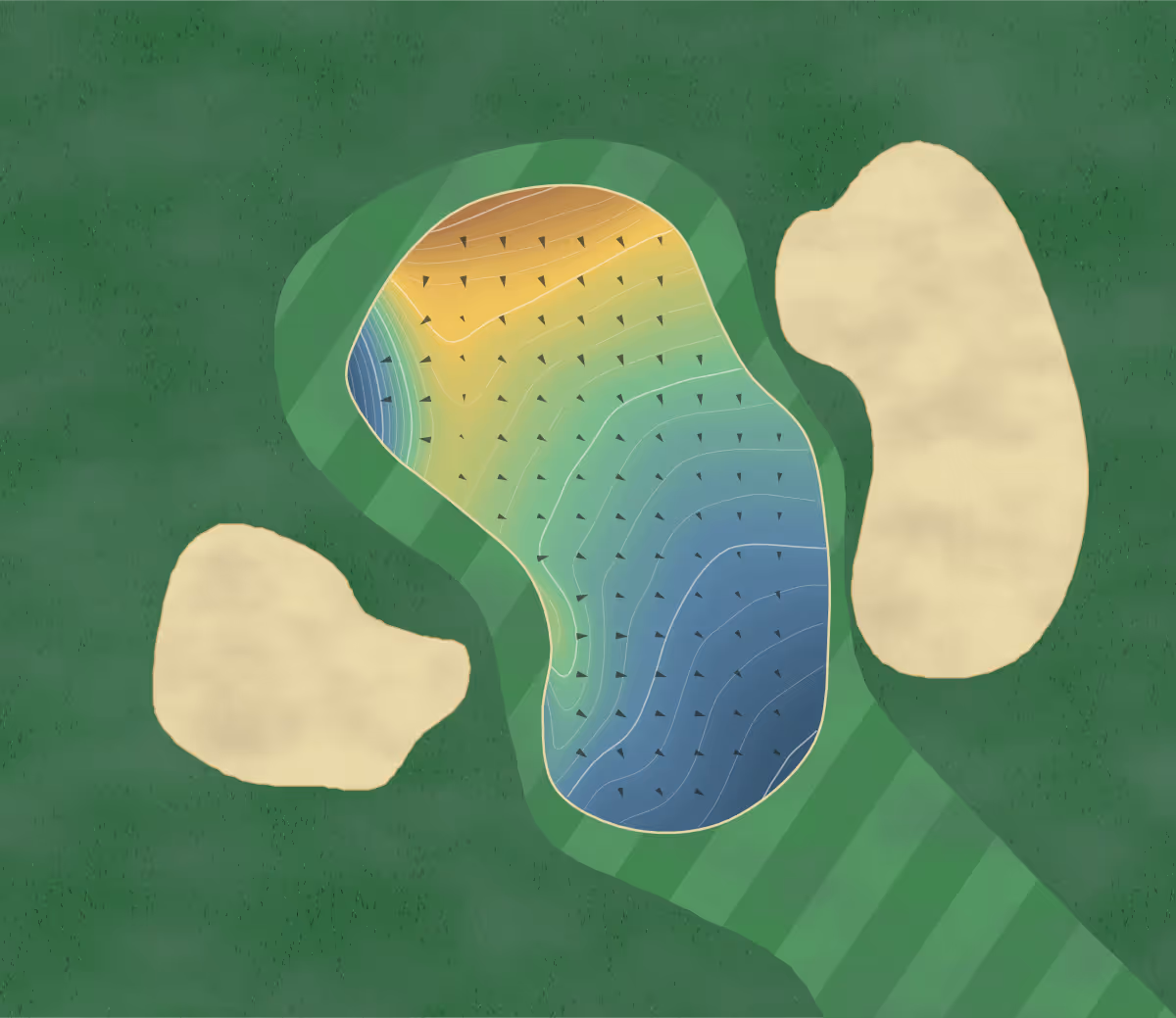 Green contour map of Hawke's Bay in Hastings, New Zealand — 210 elevation contours at a 8-centimeter interval with fall-line arrows, traced from 1-meter lidar