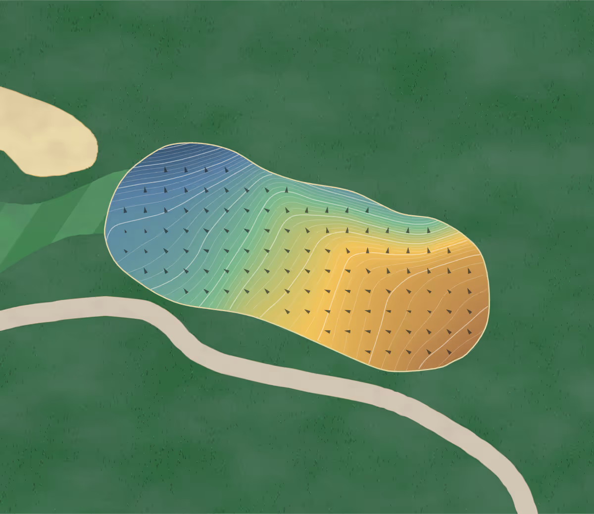 Green contour map of Hawkesbury in Hawkesbury, Canada — 313 elevation contours at a 8-centimeter interval with fall-line arrows, traced from 1-meter lidar