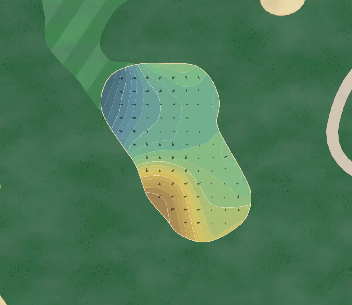 Green contour map of Hawkshead in South Haven, Michigan — 198 elevation contours at a 3-inch interval with fall-line arrows, traced from 1-meter lidar