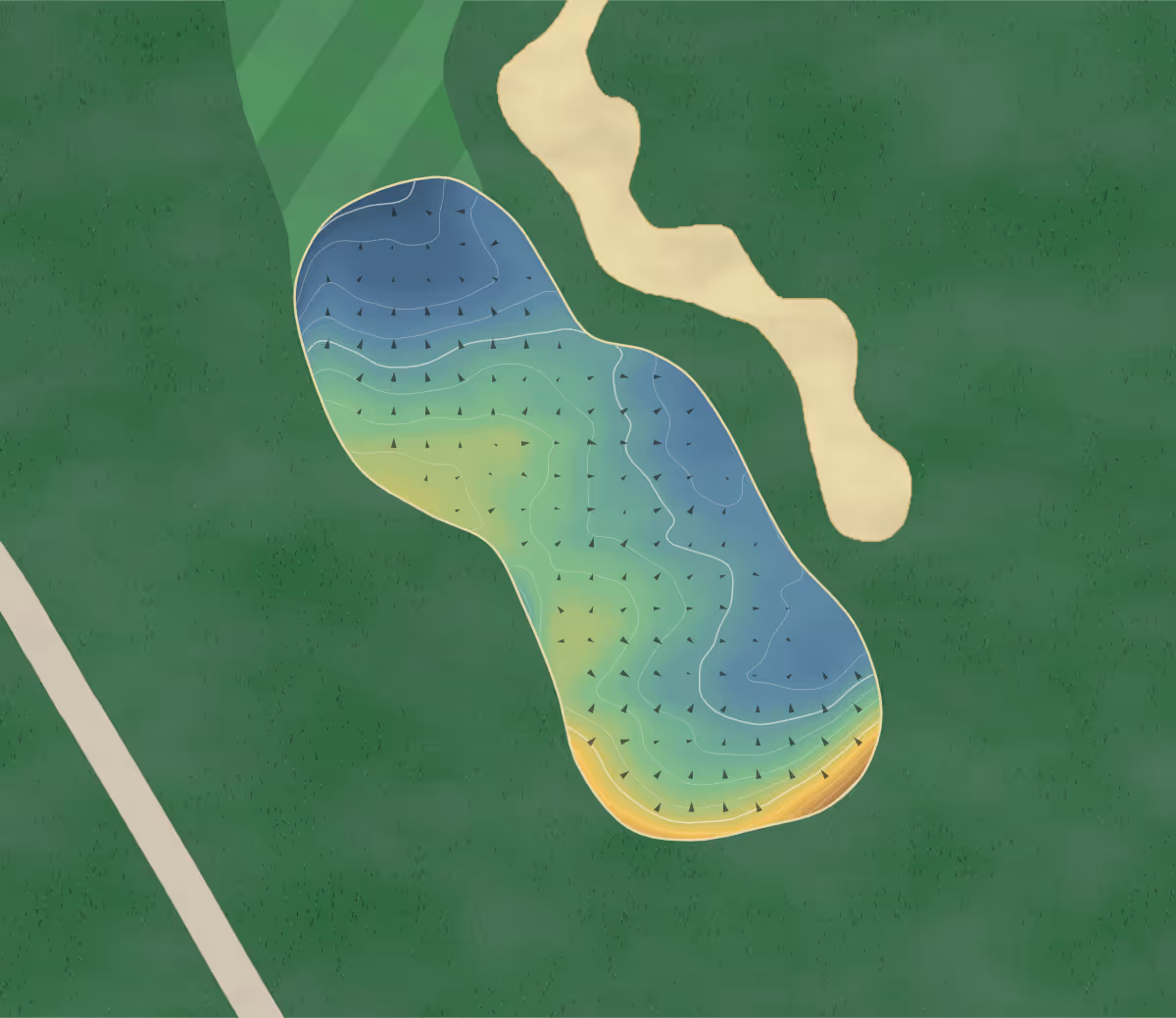 Green contour map of Hawktree in Bismarck, North Dakota — 196 elevation contours at a 3-inch interval with fall-line arrows, traced from 1-meter lidar