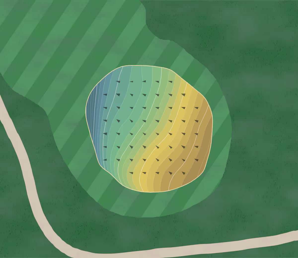 Green contour map of Hawley in Hawley, Minnesota — 183 elevation contours at a 3-inch interval with fall-line arrows, traced from 1-meter lidar