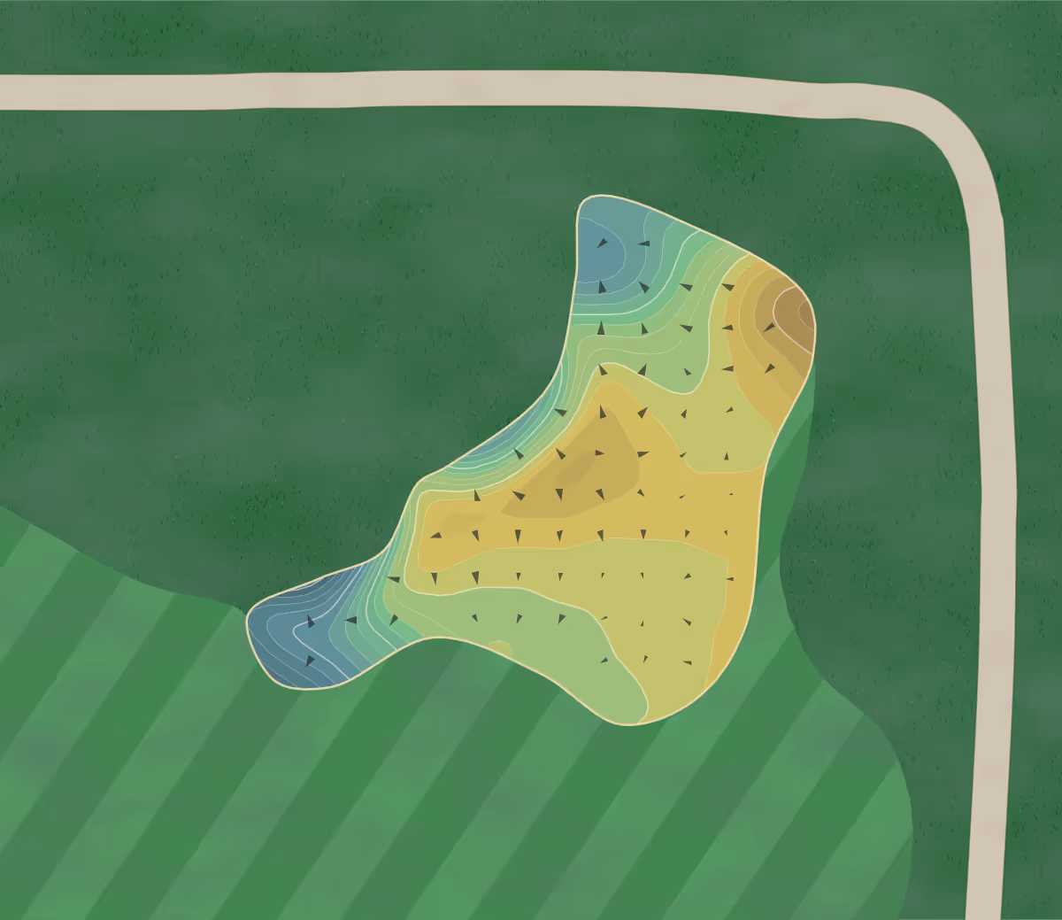 Green contour map of Haworth in Haworth, New Jersey — 297 elevation contours at a 3-inch interval with fall-line arrows, traced from 1-meter lidar