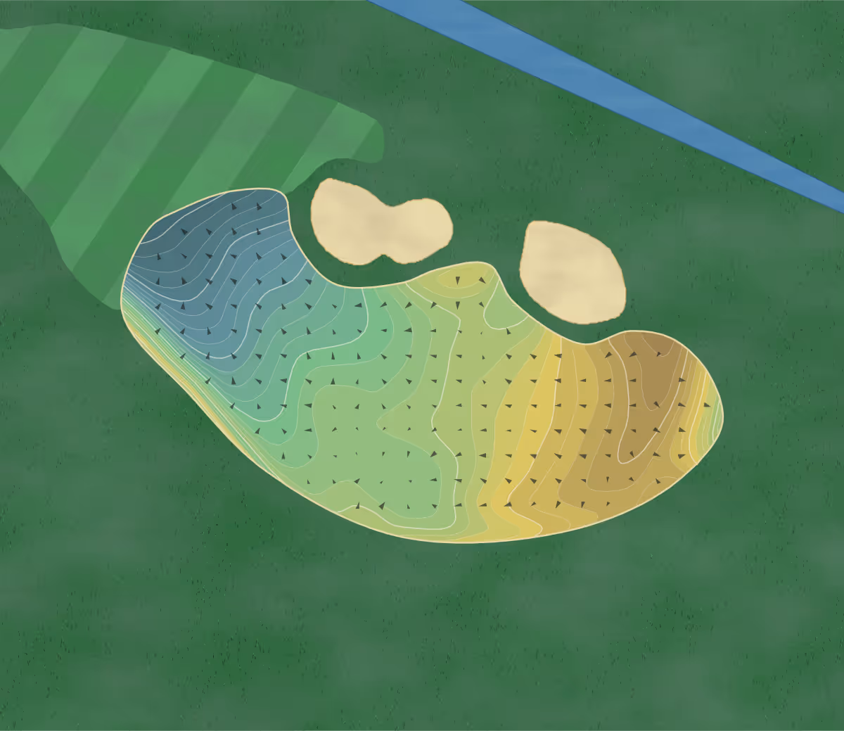 Green contour map of Hawthorne CC in La Plata, Maryland — 167 elevation contours at a 3-inch interval with fall-line arrows, traced from 1-meter lidar