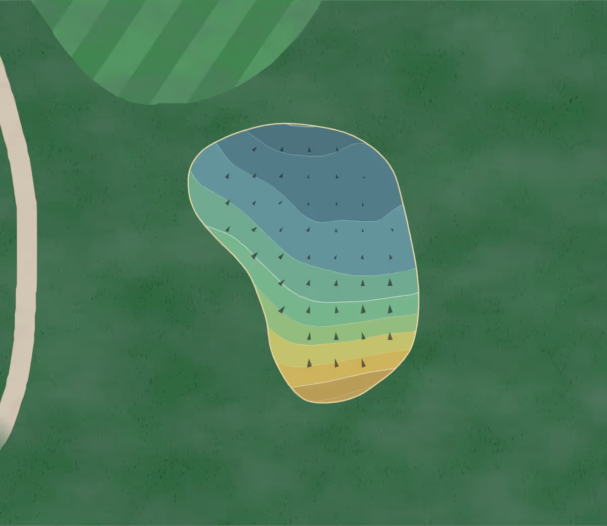 Green contour map of Hazy Hills in Hudson, Illinois — 58 elevation contours at a 3-inch interval with fall-line arrows, traced from 1-meter lidar