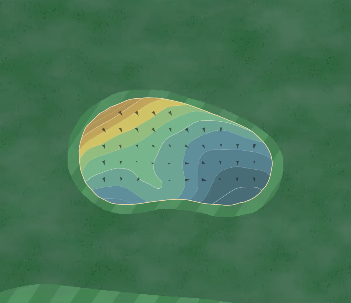 Green contour map of Heather Hills in Romeo, Michigan — 22 elevation contours at a 3-inch interval with fall-line arrows, traced from 1-meter lidar