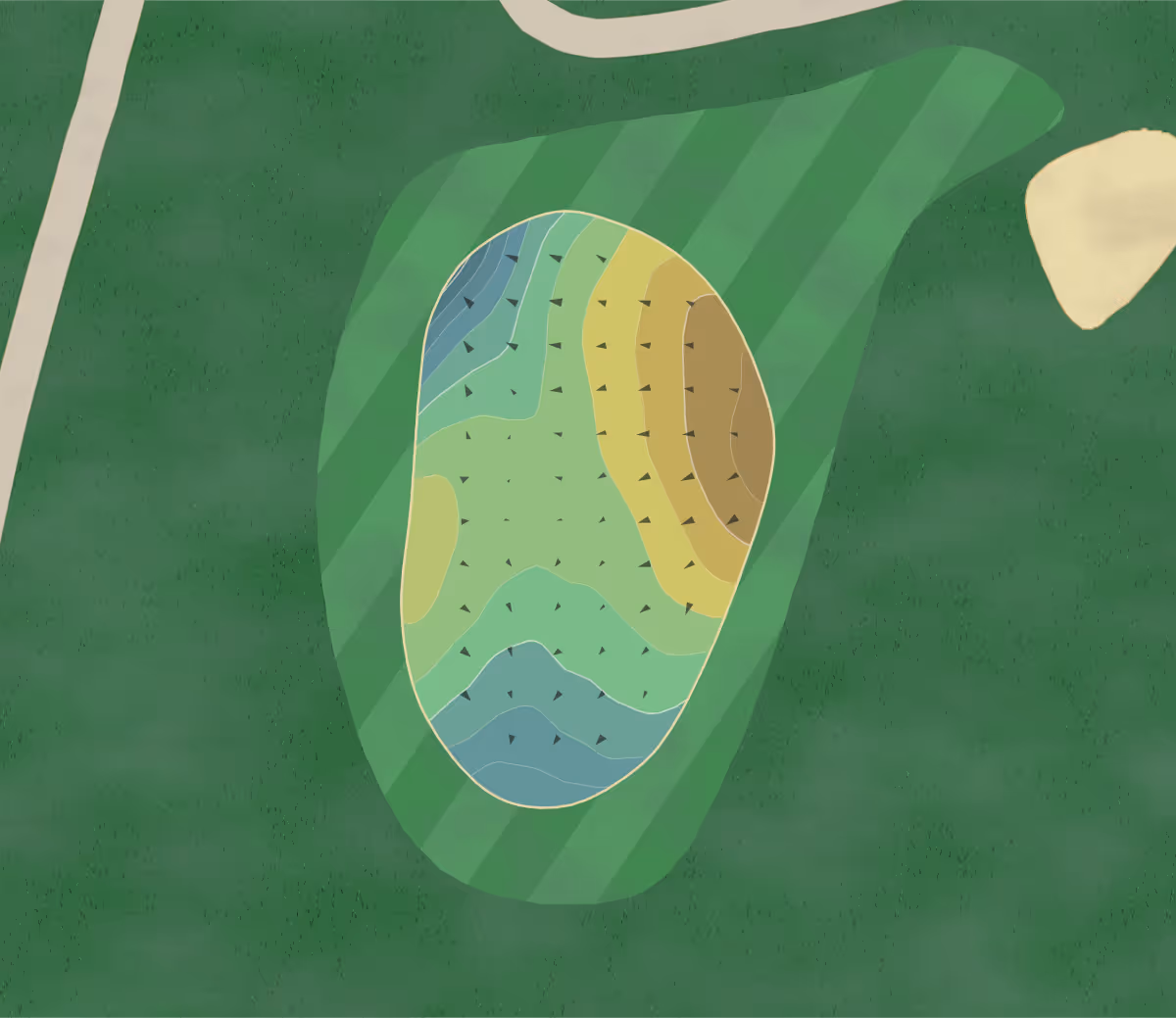 Green contour map of Hemlock Ridge in Fiskdale, Massachusetts — 89 elevation contours at a 3-inch interval with fall-line arrows, traced from 1-meter lidar