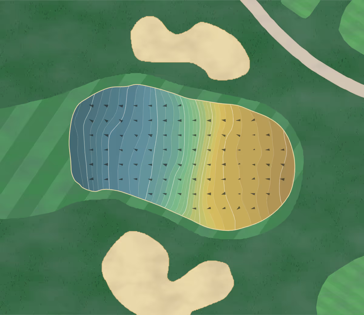 Green contour map of Hempstead Golf in Hempstead, New York — 248 elevation contours at a 3-inch interval with fall-line arrows, traced from 1-meter lidar