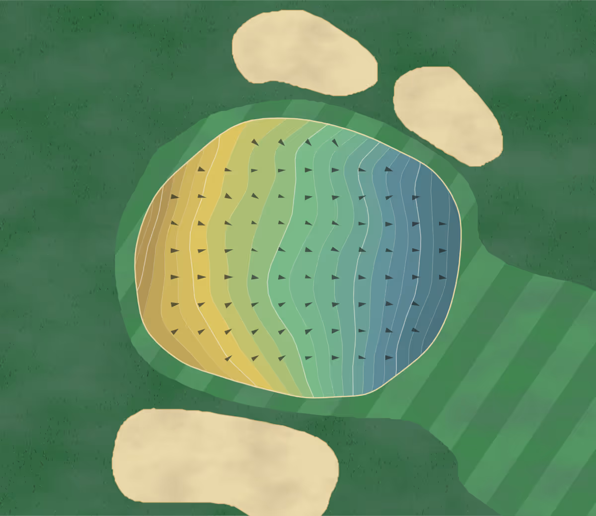 Green contour map of Henderson CC in Henderson, Kentucky — 212 elevation contours at a 3-inch interval with fall-line arrows, traced from 1-meter lidar