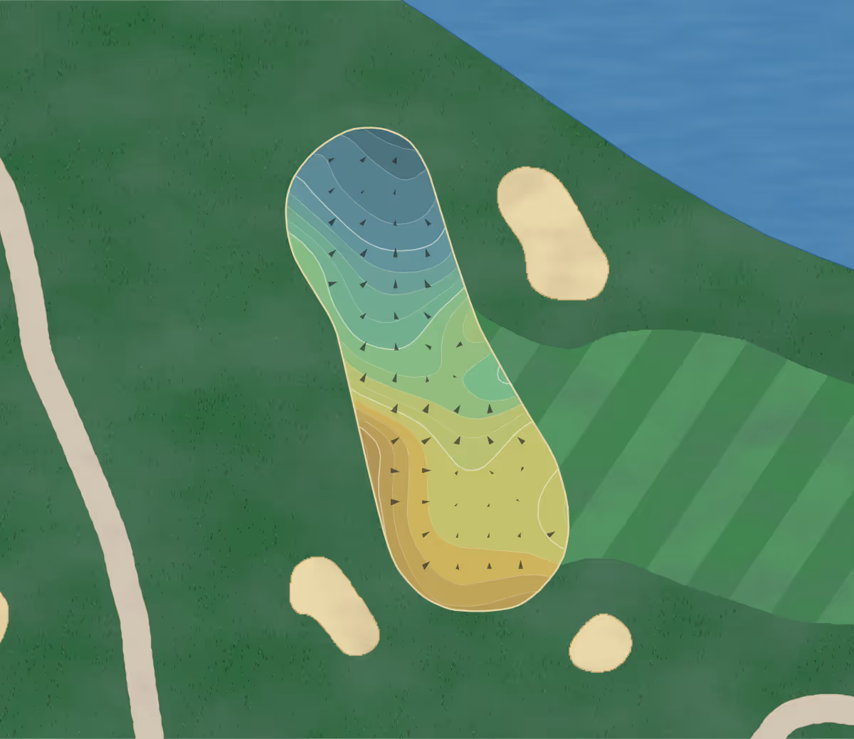 Green contour map of Heritage Bay in Naples, Florida — 140 elevation contours at a 3-inch interval with fall-line arrows, traced from 1-meter lidar