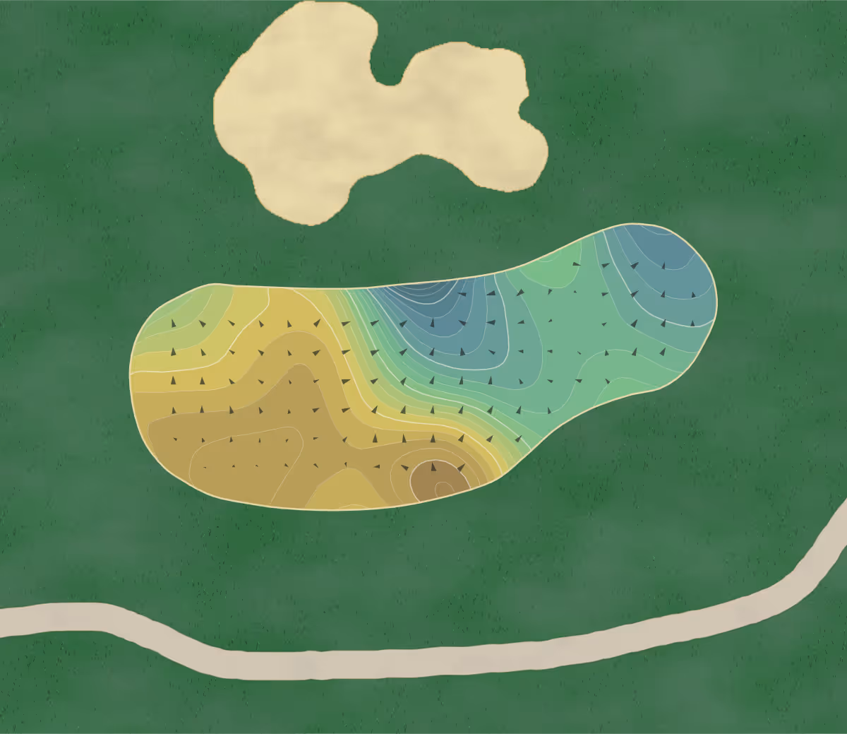 Green contour map of Heritage Gl in Tucker, Georgia — 300 elevation contours at a 3-inch interval with fall-line arrows, traced from 1-meter lidar