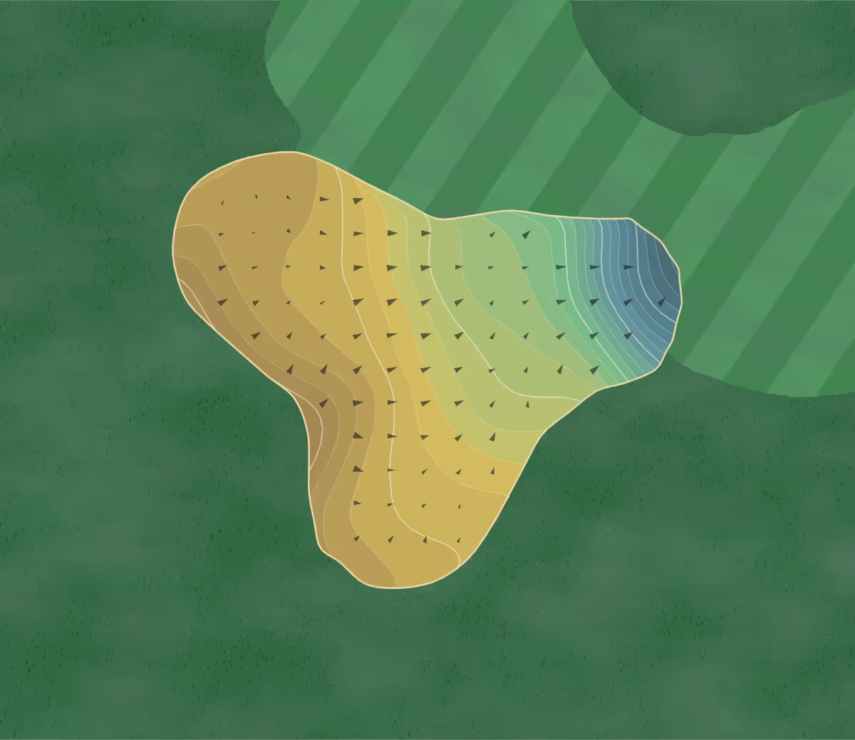 Green contour map of Heritage Hill in Shepherdsville, Kentucky — 194 elevation contours at a 3-inch interval with fall-line arrows, traced from 1-meter lidar