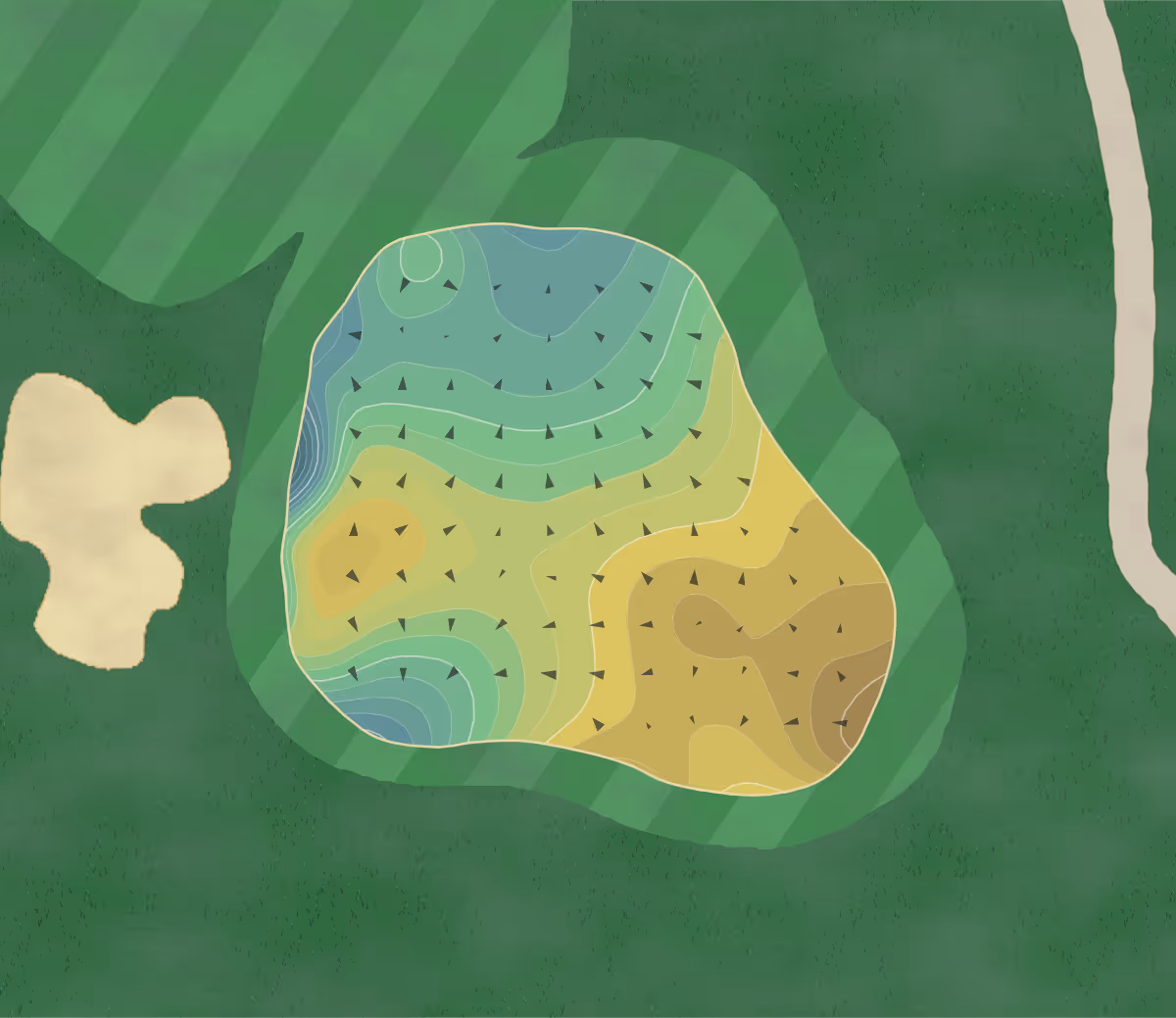 Green contour map of Heritage Hills in McCook, Nebraska — 392 elevation contours at a 3-inch interval with fall-line arrows, traced from 1-meter lidar