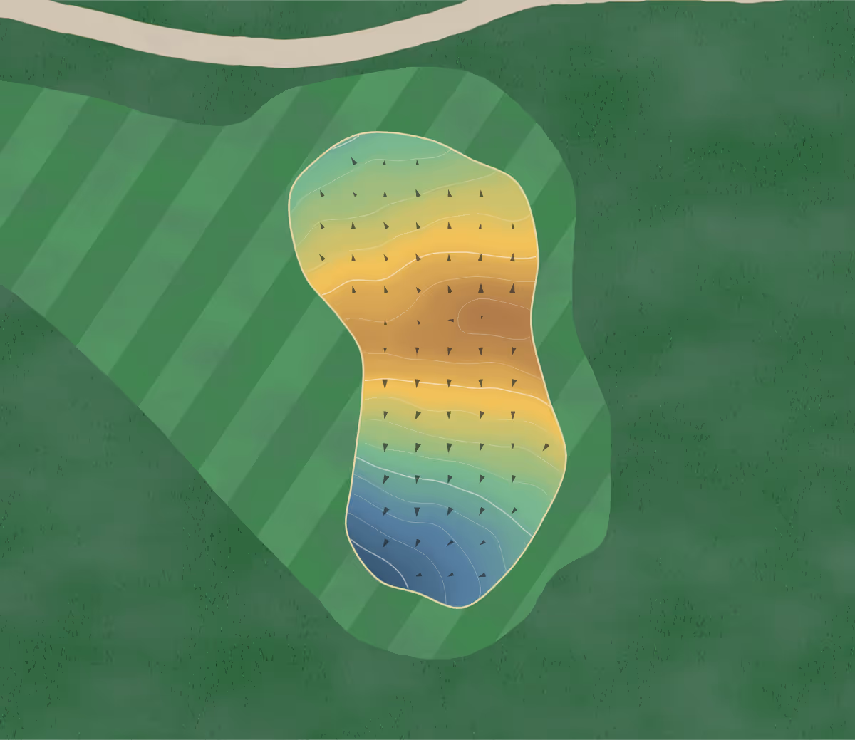 Green contour map of Heritage Isles in Tampa, Florida — 154 elevation contours at a 3-inch interval with fall-line arrows, traced from 1-meter lidar