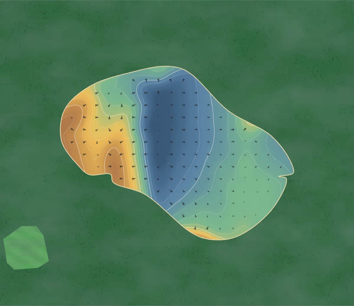 Green contour map of Heritage Oaks in Northbrook, Illinois — 163 elevation contours at a 3-inch interval with fall-line arrows, traced from 1-meter lidar