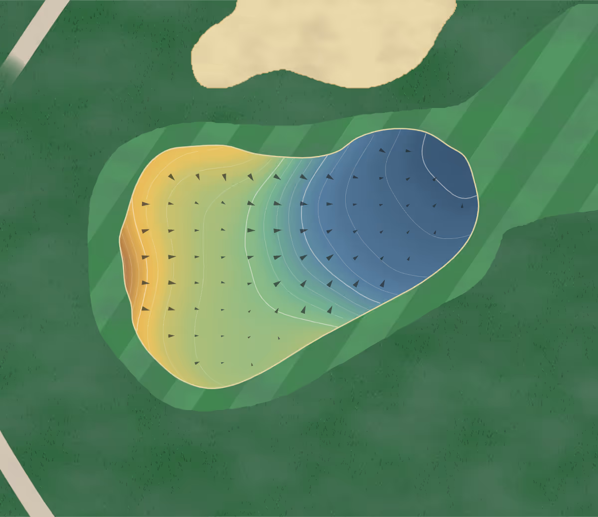 Green contour map of Heritage of Hawk Ridge in Lake St. Louis, Missouri — 89 elevation contours at a 3-inch interval with fall-line arrows, traced from 1-meter lidar