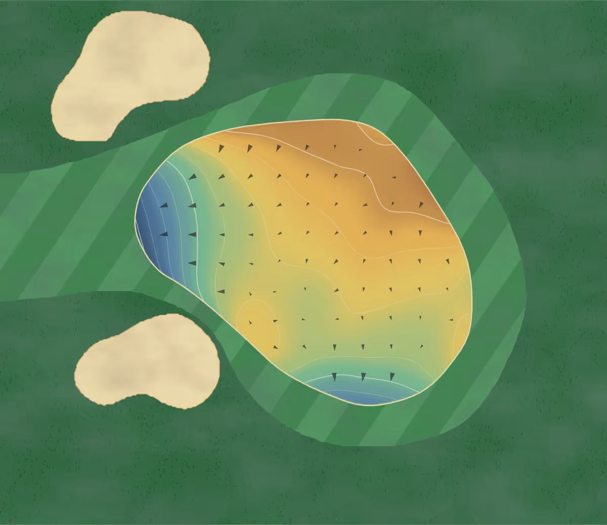 Green contour map of Heritage Palms in Indio, California — 166 elevation contours at a 3-inch interval with fall-line arrows, traced from 1-meter lidar
