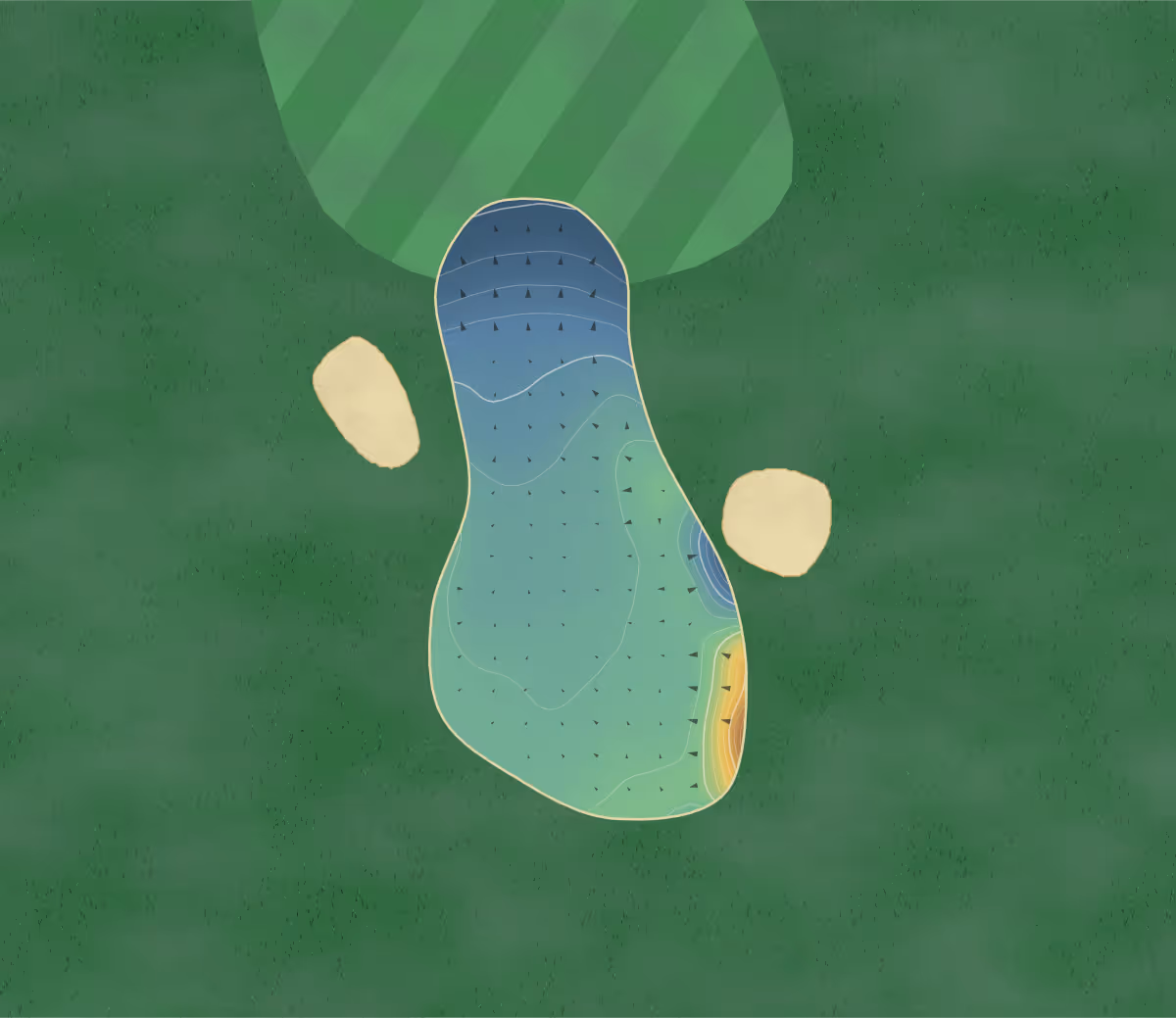 Green contour map of Hesketh in Southport, England — 102 elevation contours at a 8-centimeter interval with fall-line arrows, traced from 1-meter lidar