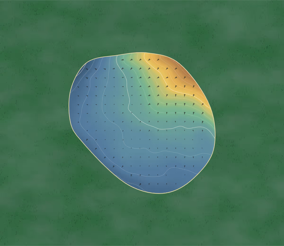Green contour map of Heswall in Wirral, England: 29 elevation contours at a 8-centimeter interval with fall-line arrows, traced from 1-meter lidar