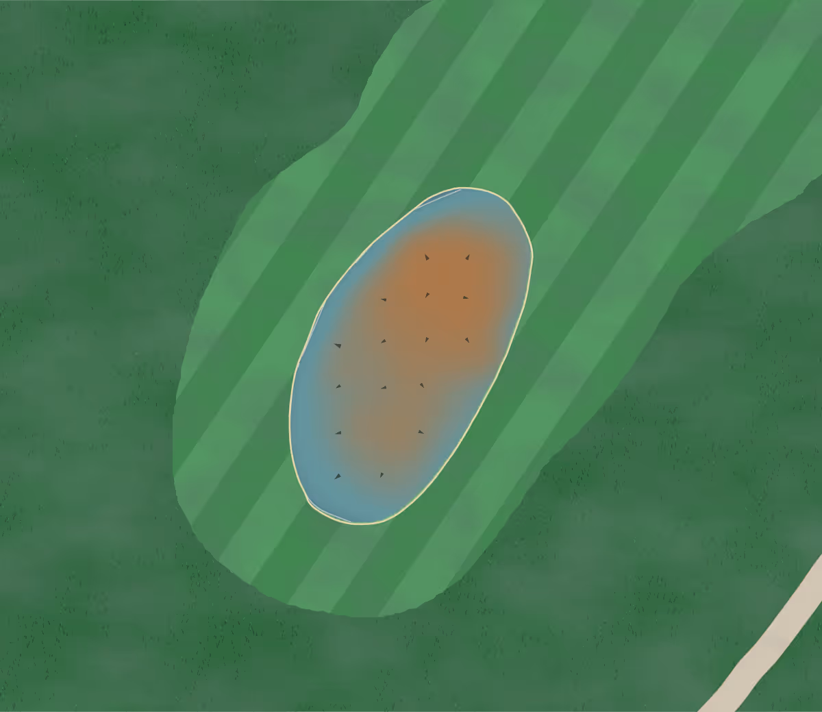 Green contour map of Hickory Creek in Lonoke, Arkansas — 60 elevation contours at a 3-inch interval with fall-line arrows, traced from 1-meter lidar