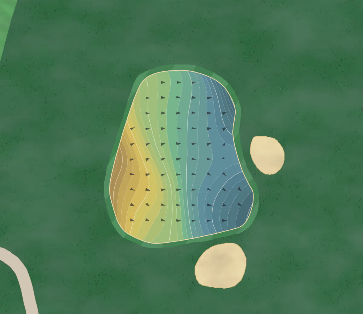 Green contour map of Hickory Heights in Bridgeville, Pennsylvania — 198 elevation contours at a 3-inch interval with fall-line arrows, traced from 1-meter lidar