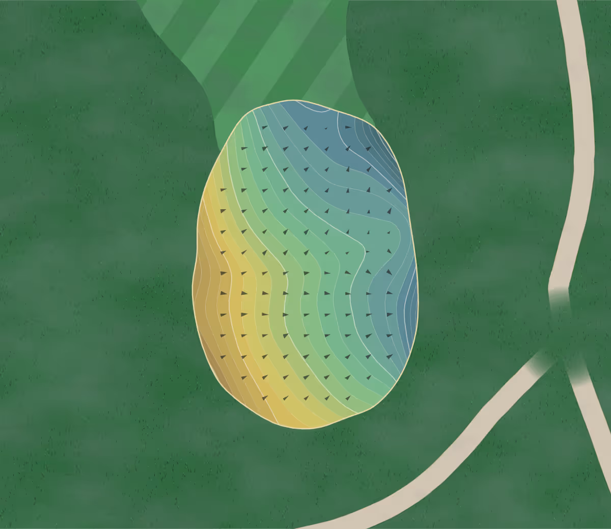 Green contour map of Hickory Hills in Hickory Hills, Illinois — 285 elevation contours at a 3-inch interval with fall-line arrows, traced from 1-meter lidar