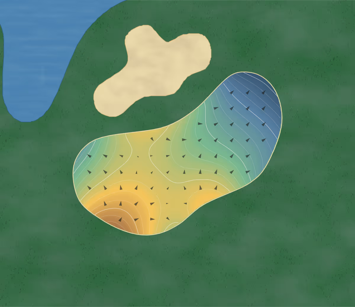 Green contour map of Hickory Hills in Grove City, Ohio — 212 elevation contours at a 3-inch interval with fall-line arrows, traced from 1-meter lidar