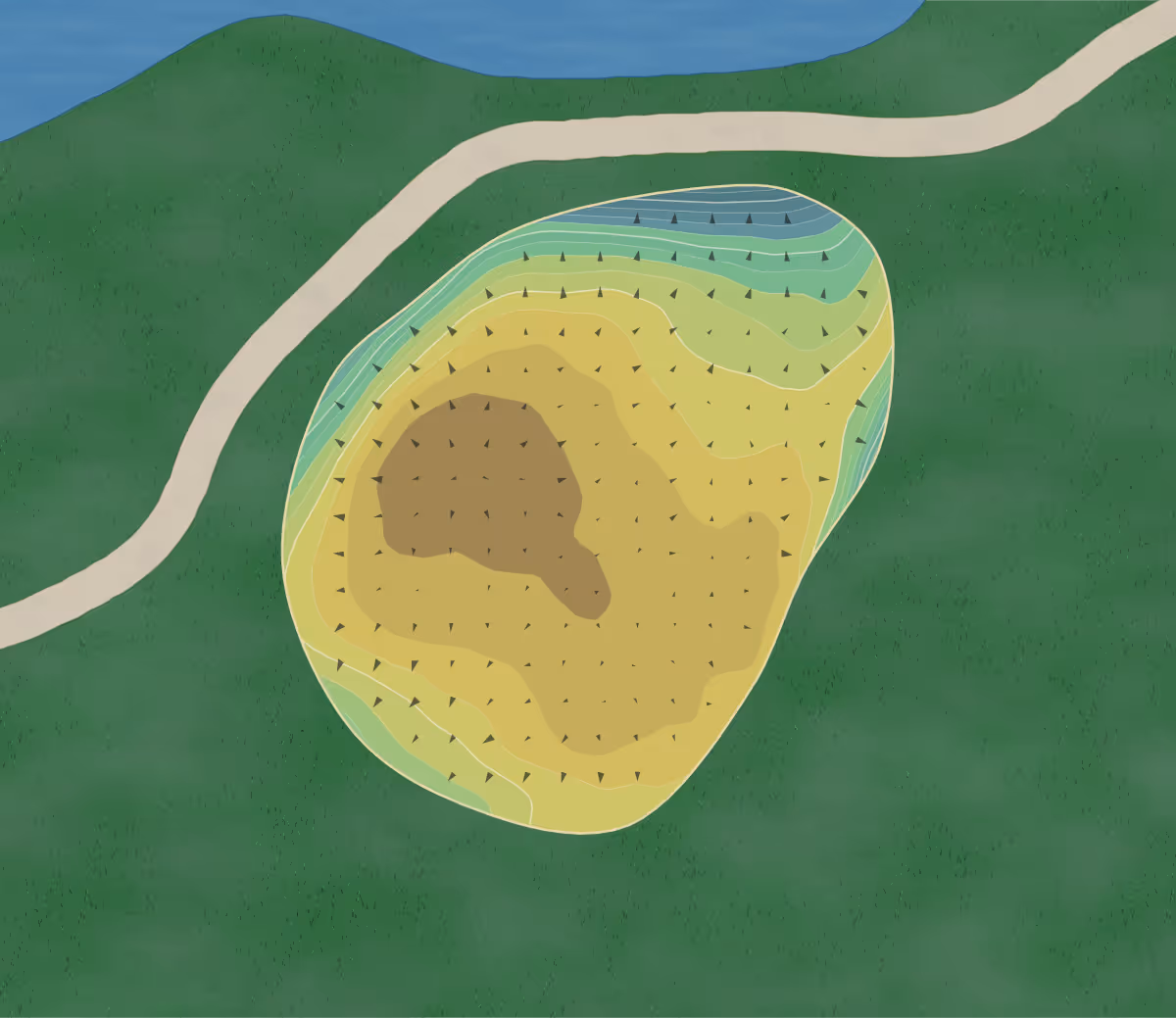 Green contour map of Hickory Hollow in Macomb, Michigan — 204 elevation contours at a 3-inch interval with fall-line arrows, traced from 1-meter lidar