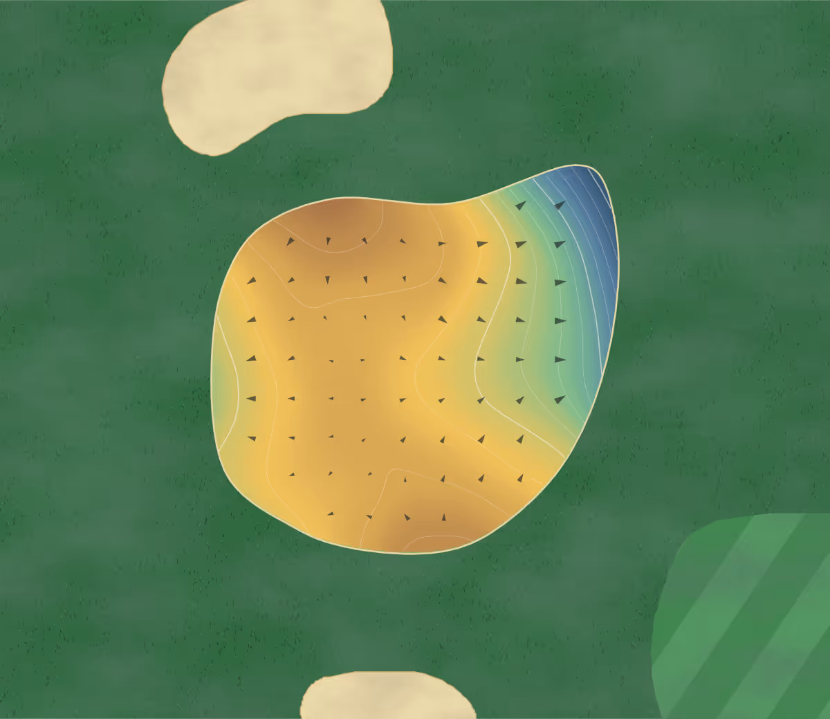 Green contour map of Hickory Valley in Chattanooga, Tennessee: 35 elevation contours at a 3-inch interval with fall-line arrows, traced from 1-meter lidar