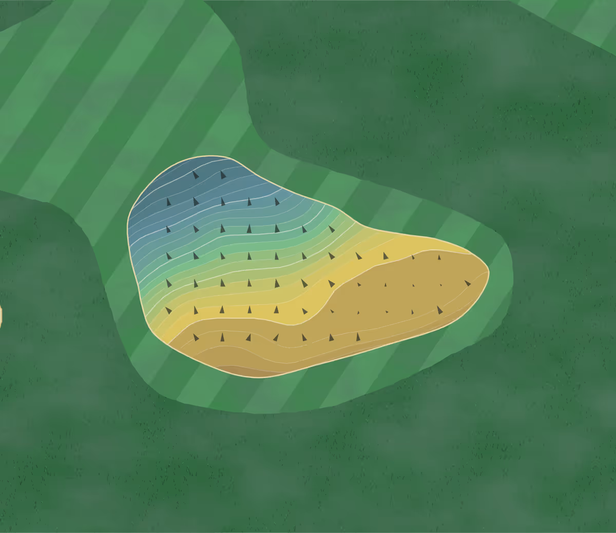 Green contour map of Hidden Acres in Hainesville, New Jersey — 135 elevation contours at a 3-inch interval with fall-line arrows, traced from 1-meter lidar