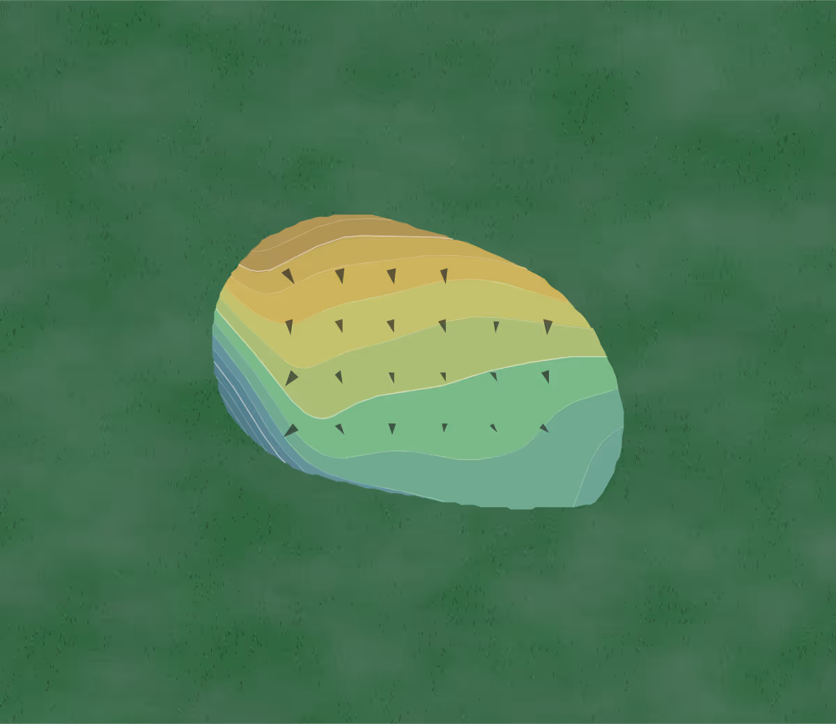 Green contour map of Hidden Oaks Country Club in Santa Barbara, California — 79 elevation contours at a 3-inch interval with fall-line arrows, traced from 1-meter lidar