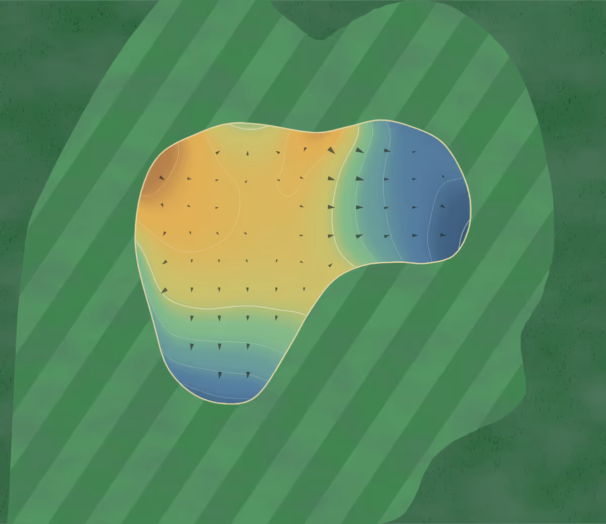 Green contour map of Hidden Trails in Oklahoma City, Oklahoma — 123 elevation contours at a 3-inch interval with fall-line arrows, traced from 1-meter lidar