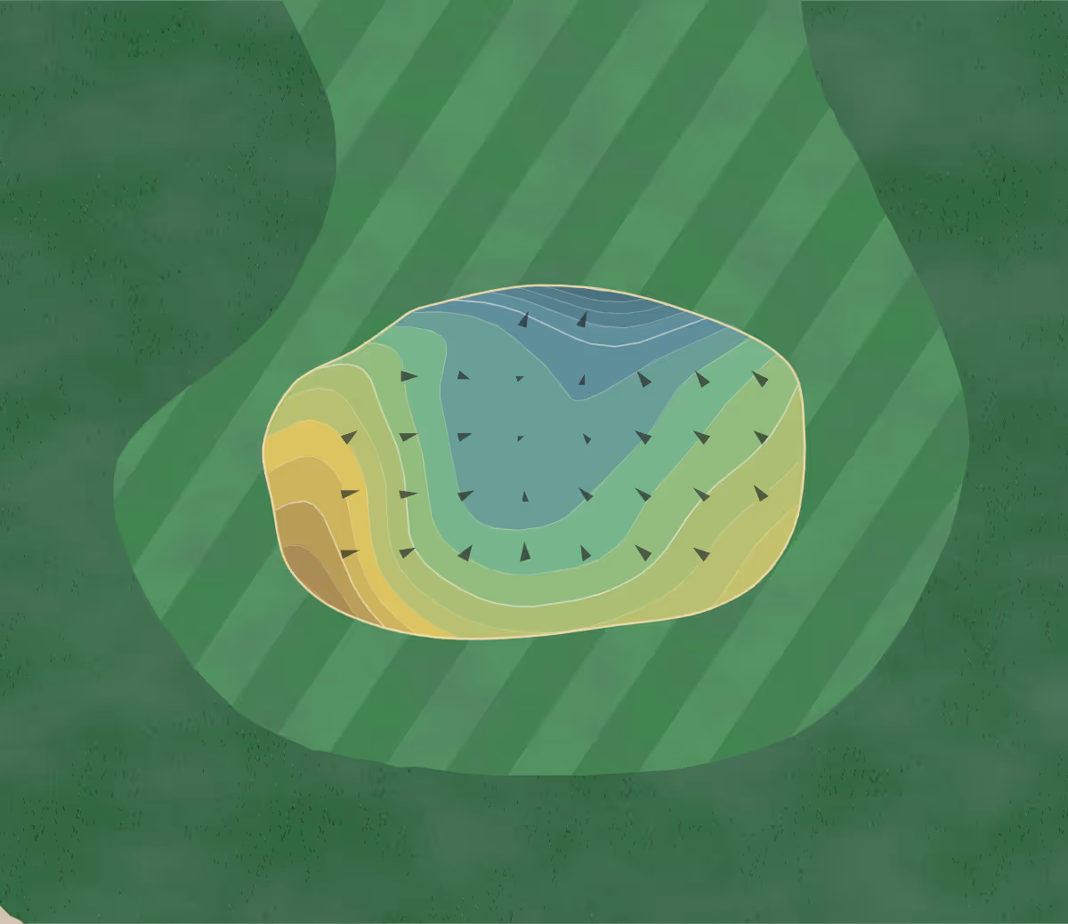 Green contour map of Hidden Valley in Lincoln, Nebraska — 224 elevation contours at a 3-inch interval with fall-line arrows, traced from 1-meter lidar