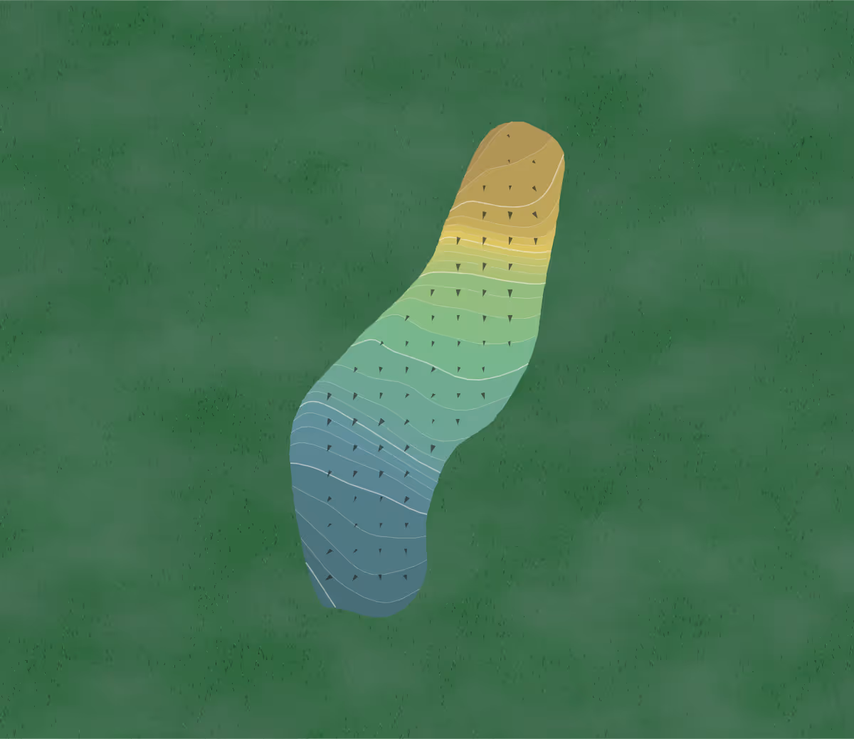 Green contour map of Hiddenbrooke in Vallejo, California — 91 elevation contours at a 3-inch interval with fall-line arrows, traced from 1-meter lidar