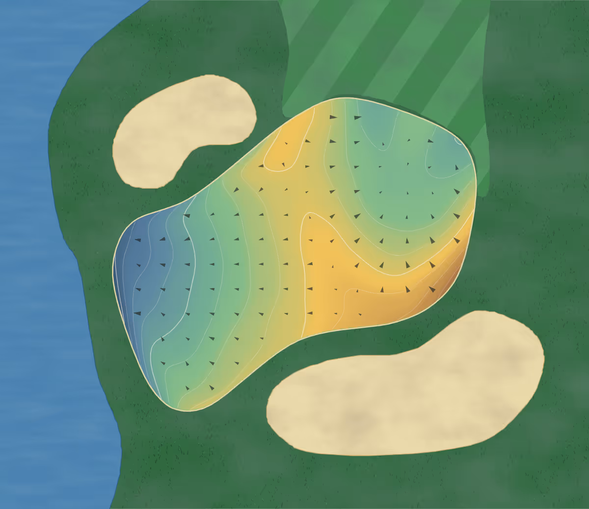 Green contour map of Hideout in Naples, Florida: 179 elevation contours at a 3-inch interval with fall-line arrows, traced from 1-meter lidar