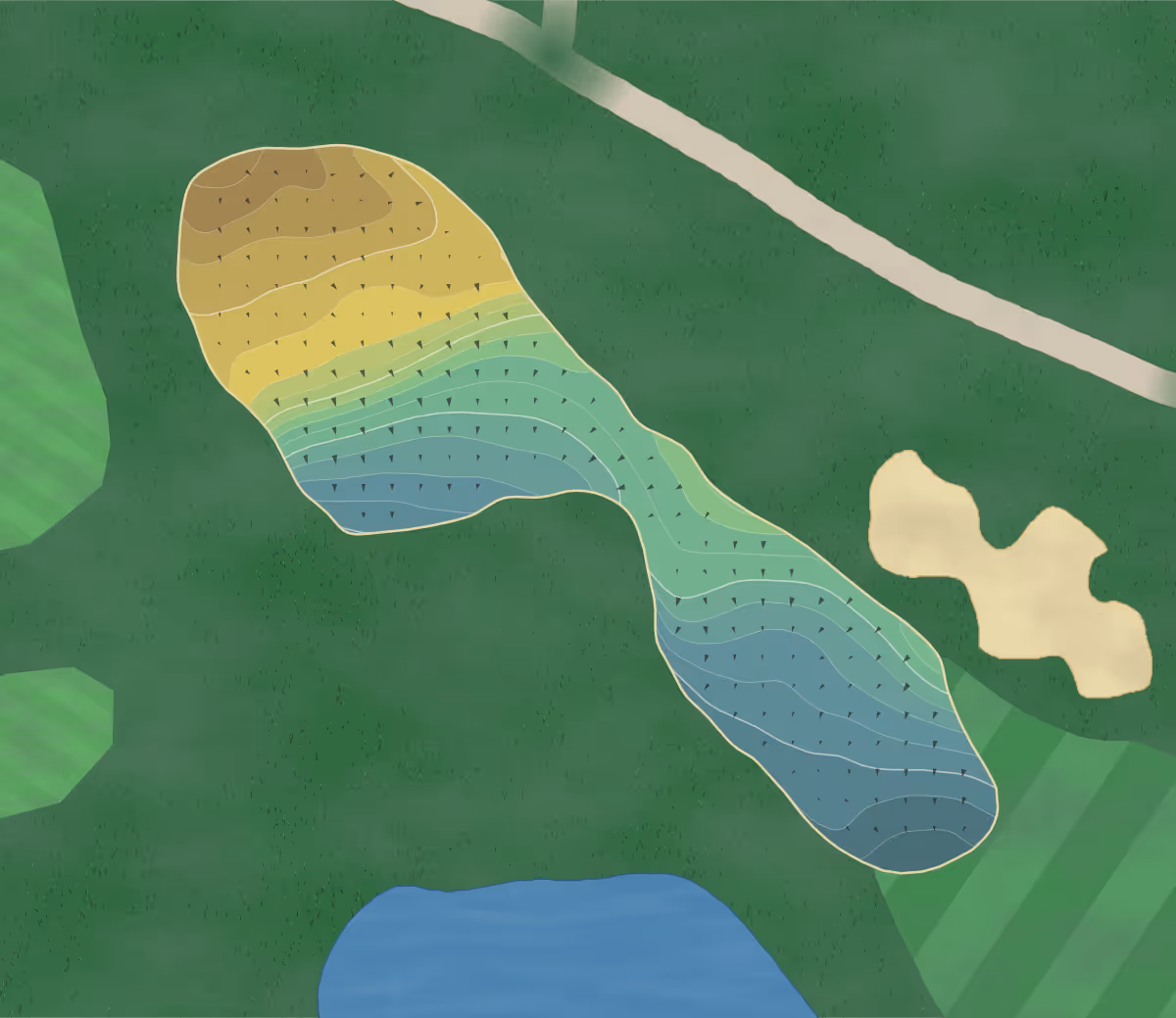 Green contour map of High Bridge in High Bridge, New Jersey — 257 elevation contours at a 3-inch interval with fall-line arrows, traced from 1-meter lidar