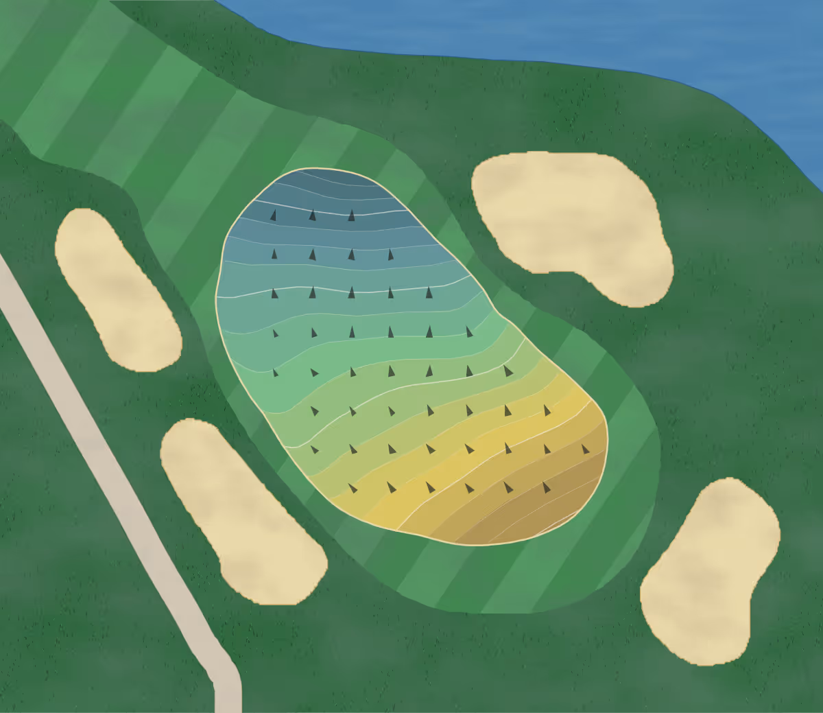 Green contour map of High Meadows in Roaring Gap, North Carolina — 252 elevation contours at a 3-inch interval with fall-line arrows, traced from 1-meter lidar