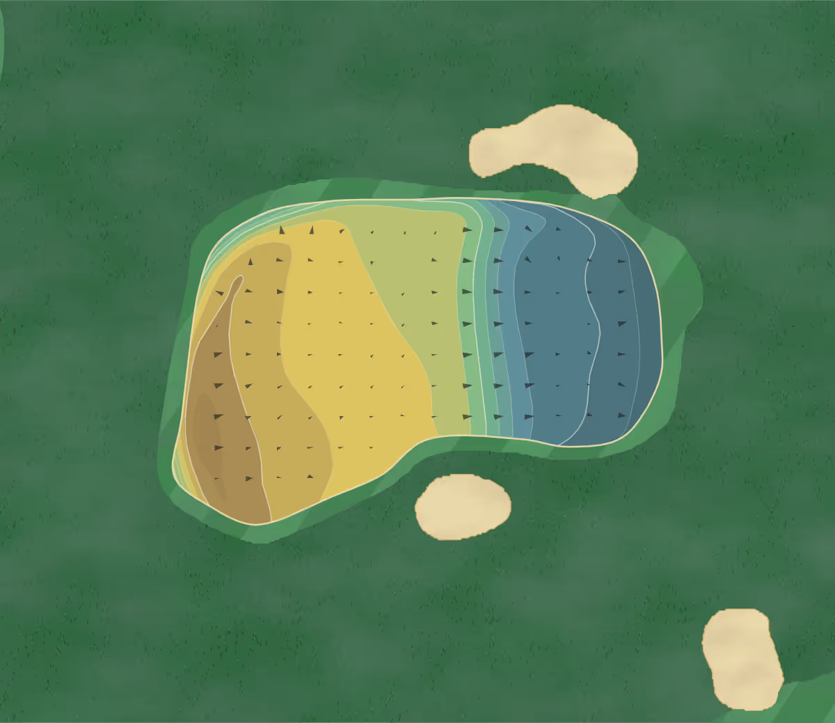 Green contour map of Highcliffe Castle in Christchurch, England — 103 elevation contours at a 8-centimeter interval with fall-line arrows, traced from 1-meter lidar