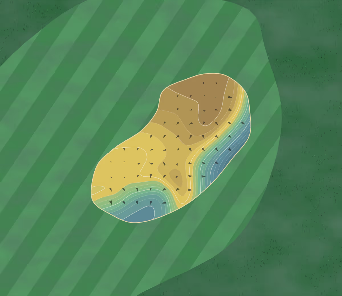Green contour map of Highgate GC in Stourbridge, England — 272 elevation contours at a 8-centimeter interval with fall-line arrows, traced from 1-meter lidar