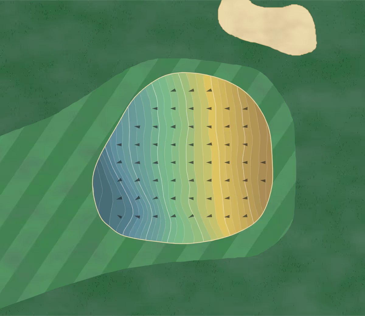 Green contour map of Highland Pines in Porter, Texas — 155 elevation contours at a 3-inch interval with fall-line arrows, traced from 1-meter lidar