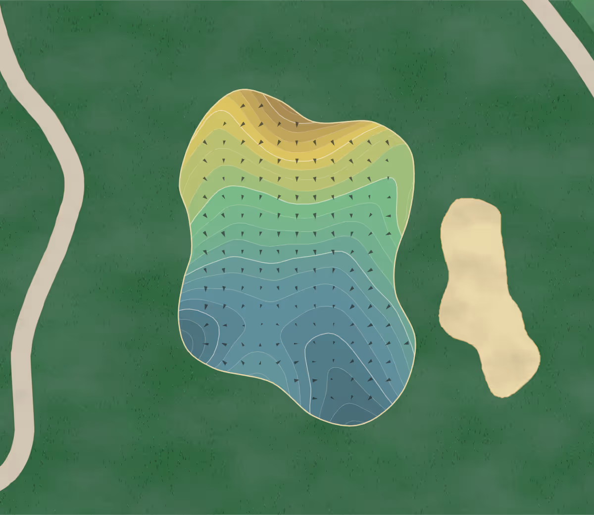 Green contour map of Highland Springs in Illinois, United States — 327 elevation contours at a 3-inch interval with fall-line arrows, traced from 1-meter lidar