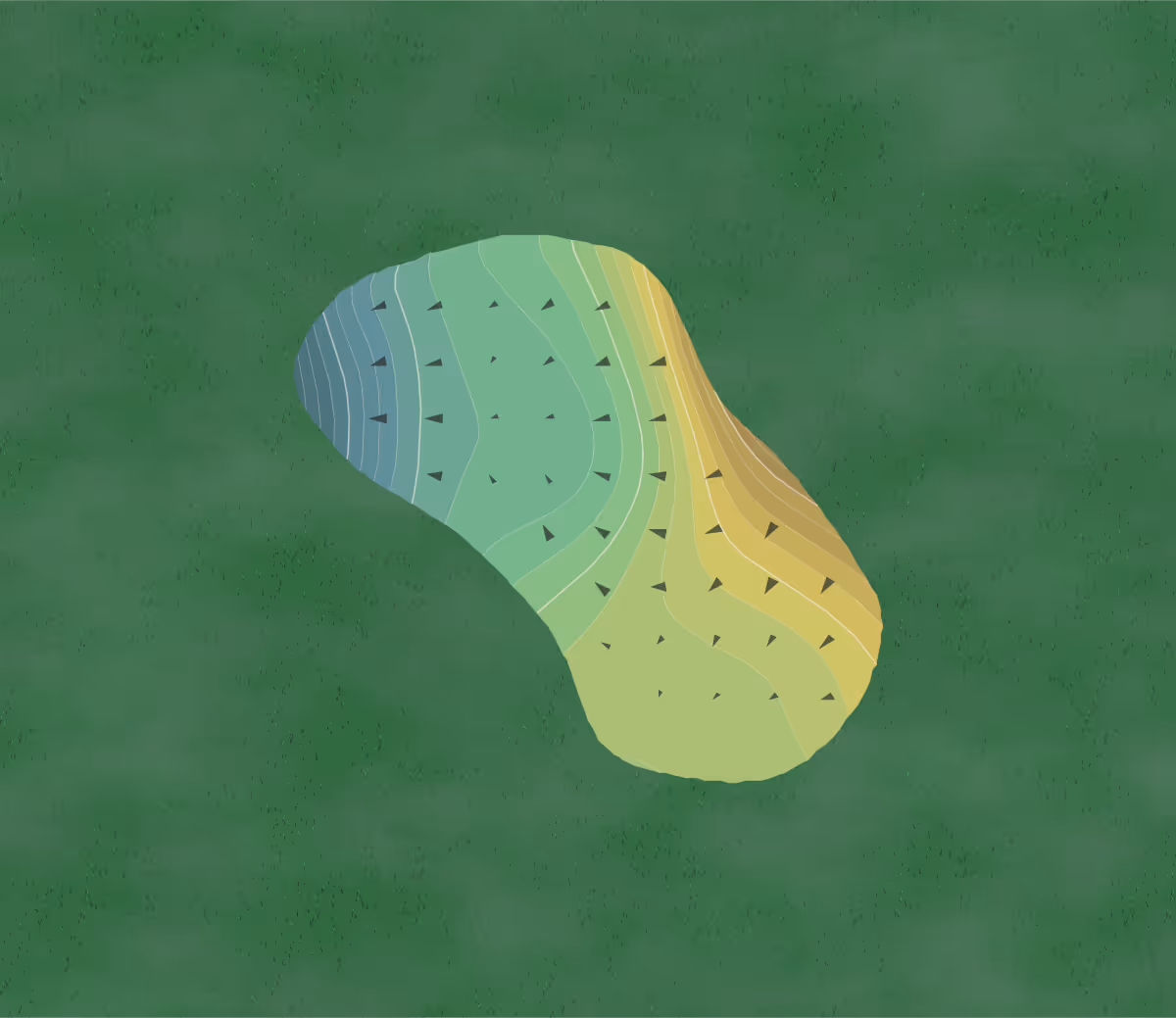 Green contour map of Highland Walk in Royston, Georgia — 220 elevation contours at a 3-inch interval with fall-line arrows, traced from 1-meter lidar