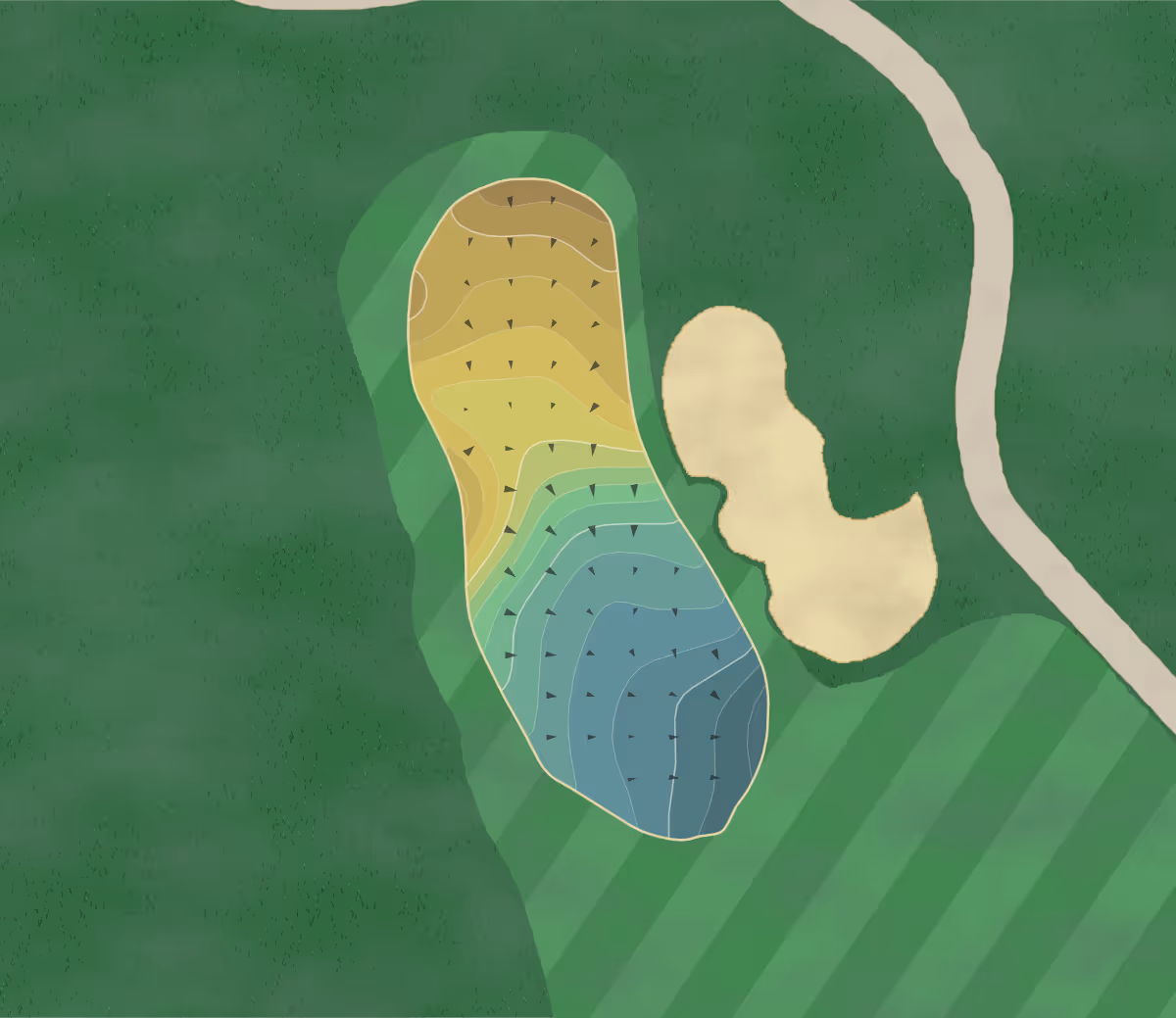 Green contour map of Highlands Dove in Marana, Arizona — 154 elevation contours at a 3-inch interval with fall-line arrows, traced from 1-meter lidar