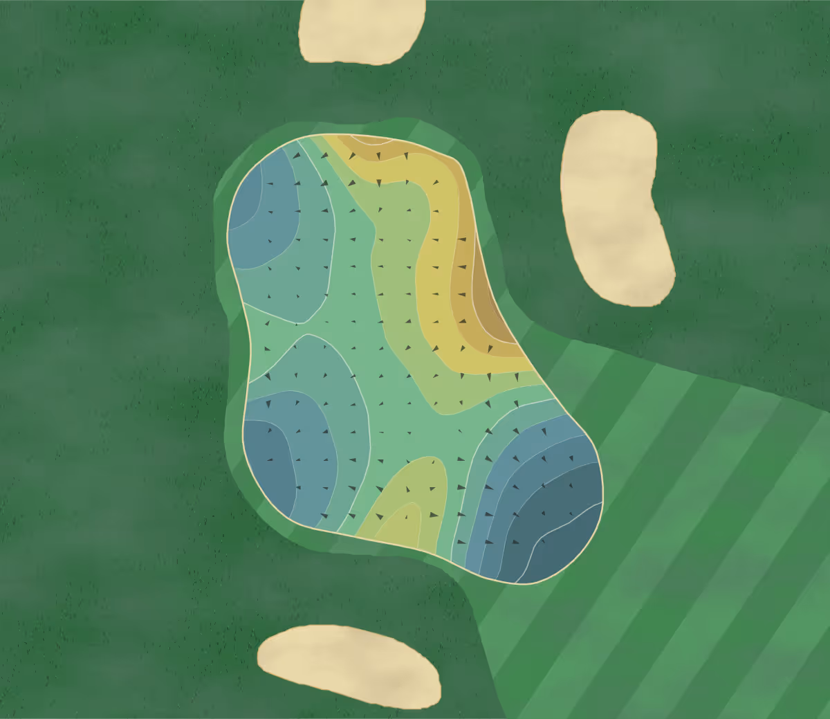 Green contour map of Highlands Elgin in Elgin, Illinois — 189 elevation contours at a 3-inch interval with fall-line arrows, traced from 1-meter lidar