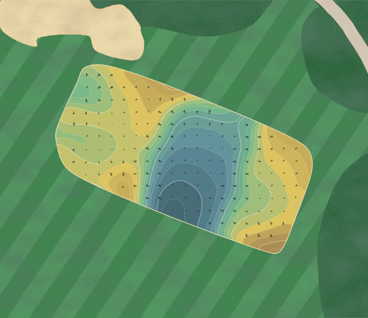 Green contour map of Hillcrest in Los Angeles, California — 283 elevation contours at a 3-inch interval with fall-line arrows, traced from 1-meter lidar