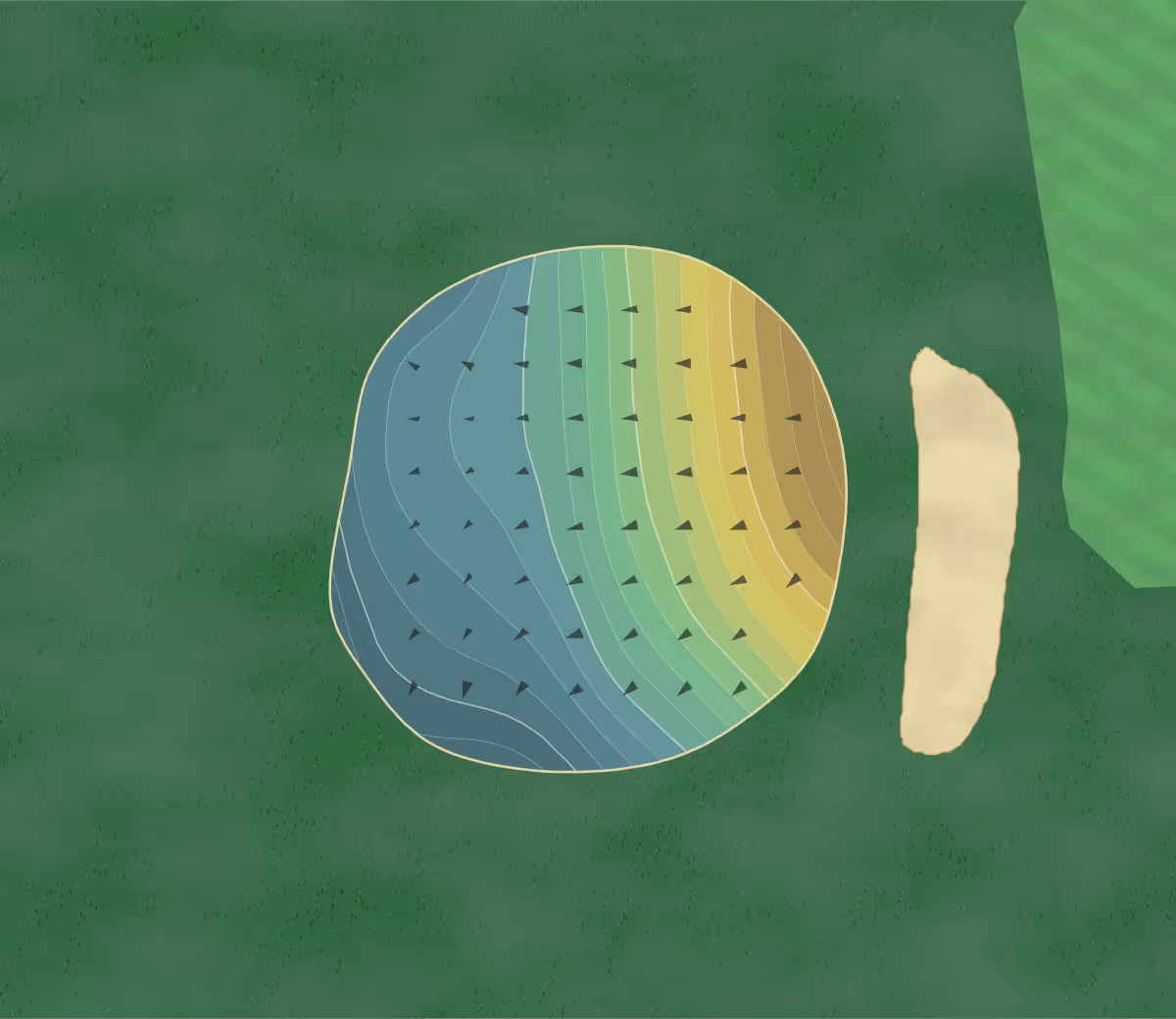 Green contour map of Hillcrest Golf Club in Johnstown, Ohio — 81 elevation contours at a 3-inch interval with fall-line arrows, traced from 1-meter lidar