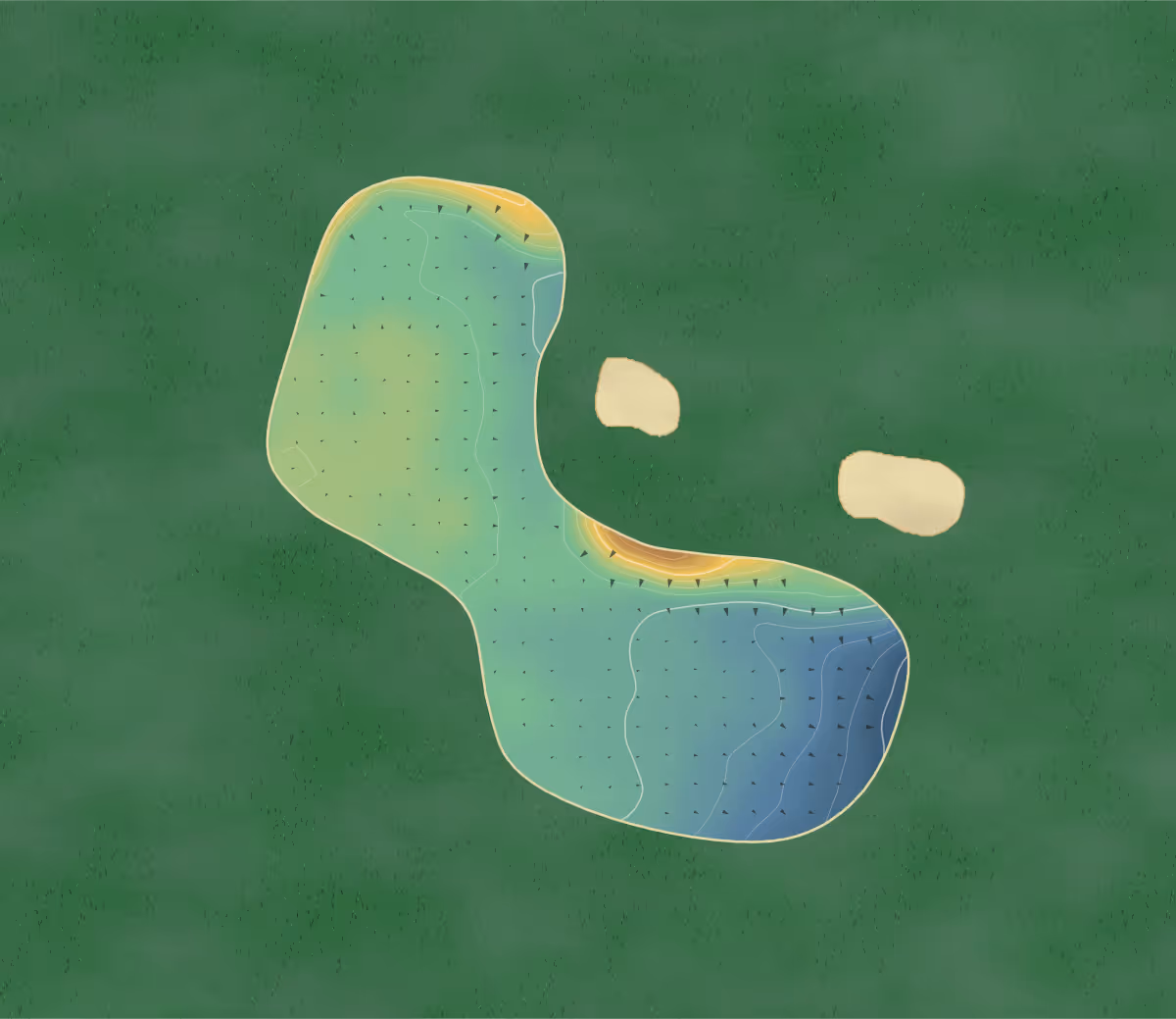 Green contour map of Hillies in Barnsley, England: 89 elevation contours at a 8-centimeter interval with fall-line arrows, traced from 1-meter lidar